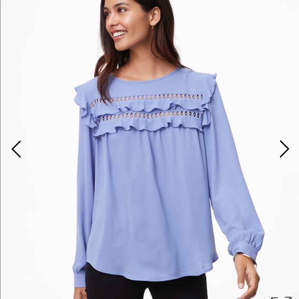 Ann Taylor Loft Cutout Ruffle Yoke Blouse